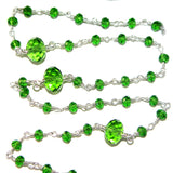 Peridot gemstone faceted rondelle bead rosary coin chain silver, women jewelry making necklaces, earrings, anklets, and bracelets.