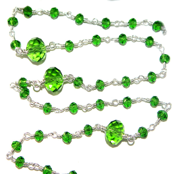 Peridot gemstone faceted rondelle bead rosary coin chain silver, women jewelry making necklaces, earrings, anklets, and bracelets.