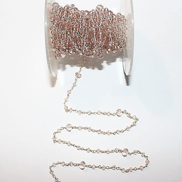 Rose Quartz gemstone faceted rondelle bead rosary chain silver, women jewelry making necklaces, earrings, anklets, and bracelets.