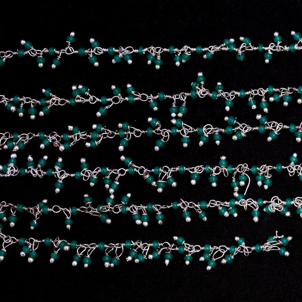 green onyx natural semi-precious gemstone beads silver rosary chain for a necklace, earrings, anklet, and bracelet making.