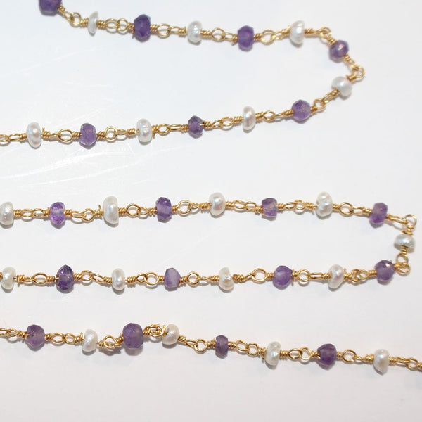 Amethyst & Freshwater Pearl Rosary Chain Jewelry