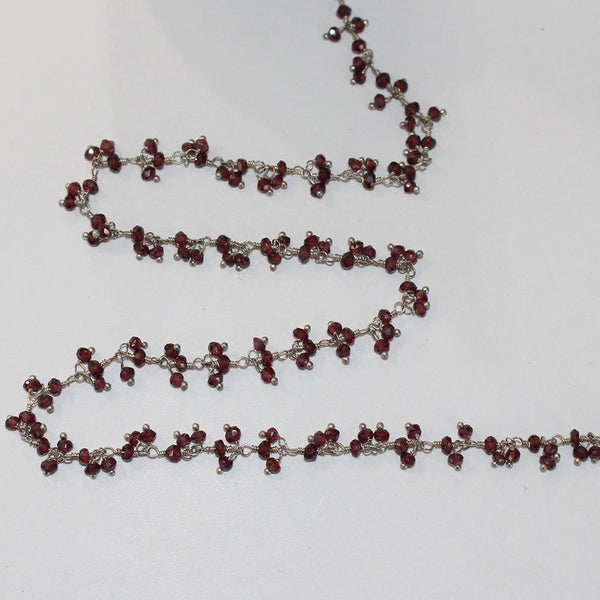 rhodolite garnet natural semi-precious gemstone beads silver rosary chain for a necklace, earrings, anklet, and bracelet making.