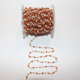 Carnelian and freshwater pearl natural gemstone faceted rondelle bead 3mm rosary coin chain 24k gold plated over silver, women jewelry making necklaces, earrings, anklets, and bracelets.