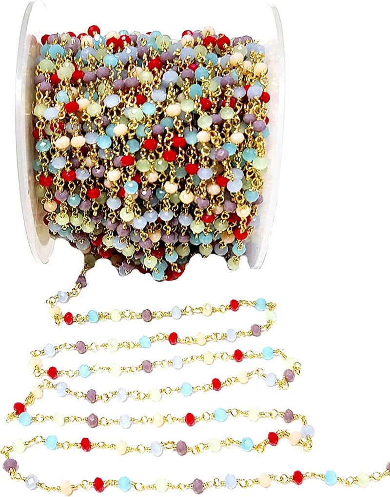 Multi Color Jade natural gemstone faceted rondelle bead rosary coin chain 24k gold plated over silver, women jewelry making necklaces, earrings, anklets, and bracelets.