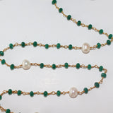 Emerald and Freshwater Pearl natural gemstone faceted rondelle bead rosary coin chain 24k gold plated over silver, women jewelry making necklaces, earrings, anklets, and bracelets.