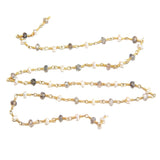 Labradorite and freshwater pearl natural gemstone faceted rondelle 3mm bead rosary coin chain 24k gold plated over silver, women jewelry making necklaces, earrings, anklets, and bracelets.