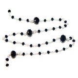 black spinel natural semi-precious gemstone beads silver rosary chain for a necklace, earrings, anklet, and bracelet making.