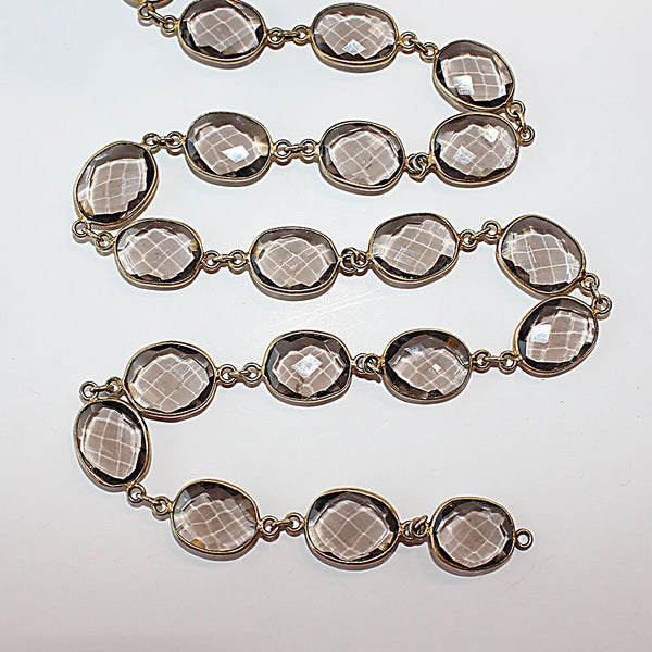 smoky bezel semi-precious gemstone beads 24k gold plated over silver rosary chain for a necklace, earrings, anklet, and bracelet making.