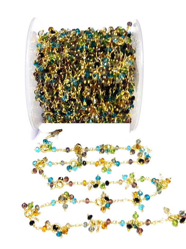 multi color gemstone bead chain 24k gold plated over silver, women jewelry making necklaces, earrings, and bracelets bead chain.