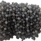 labradorite semi-precious gemstone beads black oxidized antique rosary chain for a necklace, earrings, anklet, and bracelet making.
