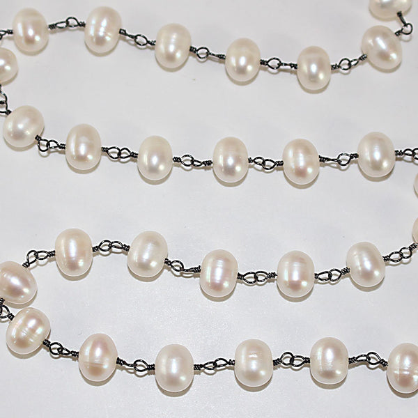 freshwater pearl semi-precious gemstone beads black oxidized antique rosary chain for a necklace, earrings, anklet, and bracelet making.