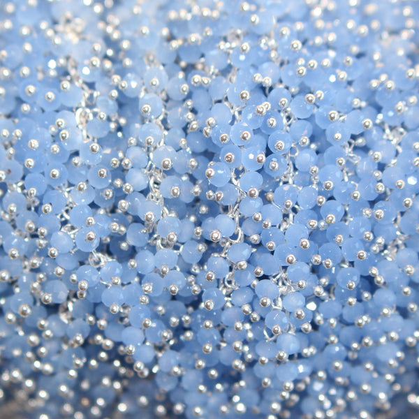 blue chalcedony semi-precious gemstone beads 24k gold plated over silver rosary chain for a necklace, earrings, anklet, and bracelet making.