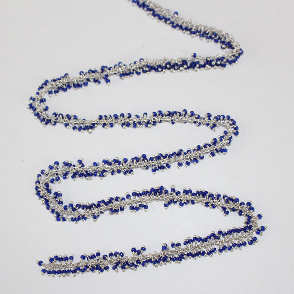 blue sapphire semi-precious gemstone beads 24k gold plated over silver rosary chain for a necklace, earrings, anklet, and bracelet making.