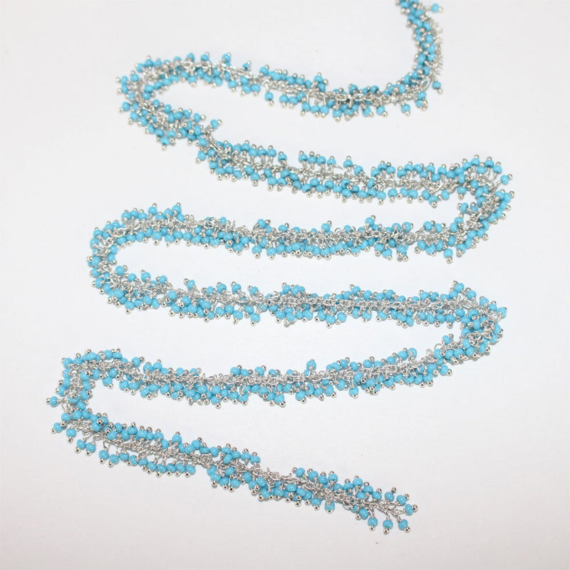 turquoise semi-precious gemstone beads 24k gold plated over silver rosary chain for a necklace, earrings, anklet, and bracelet making.
