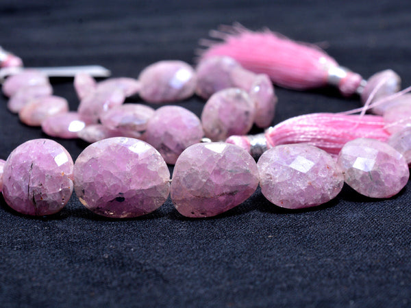 Pink Grapolite natural semi-precious gemstone bead strands, flat tumble-shaped 4-inch long bead strand, faceted bead size 10mm handmade gemstone bead strand 32 Carat, women jewelry making necklaces, earrings, and bracelets bead strands.