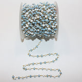blue white opal semi-precious gemstone beads black oxidized antique rosary chain for a necklace, earrings, anklet, and bracelet making.