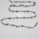 blue white opal handmade gemstone bead chain.