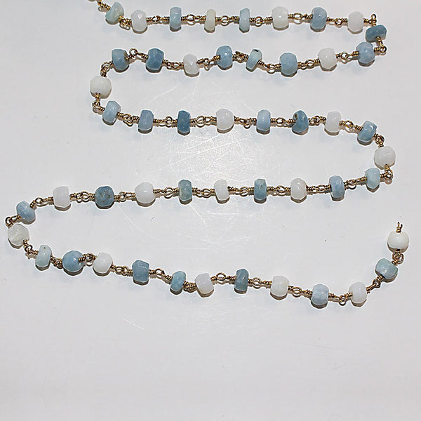 blue white opal handmade gemstone bead chain.