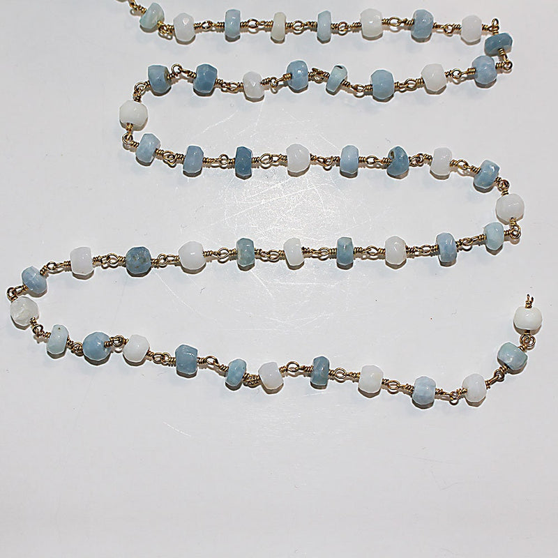 blue white opal handmade gemstone bead chain.