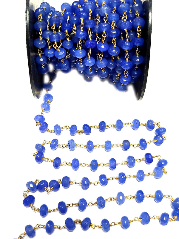 blue peruvian chalcedony jade semi-precious gemstone beads black oxidized antique rosary chain for a necklace, earrings, anklet, and bracelet making.
