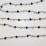 lapis lazuli semi-precious gemstone beads 24k gold plated over silver rosary chain for a necklace, earrings, anklet, and bracelet making.