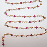 ruby & freshwater pearl semi-precious gemstone beads 24k gold plated over silver rosary chain for a necklace, earrings, anklet, and bracelet making.