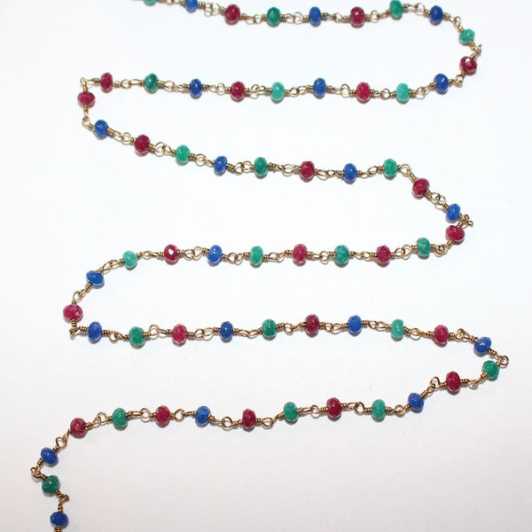 ruby emerald blue sapphire semi-precious gemstone beads 24k gold plated over silver rosary chain for a necklace, earrings, anklet, and bracelet making.