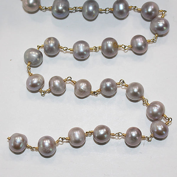 gray freshwater pearl semi-precious gemstone beads black oxidized antique rosary chain for a necklace, earrings, anklet, and bracelet making.