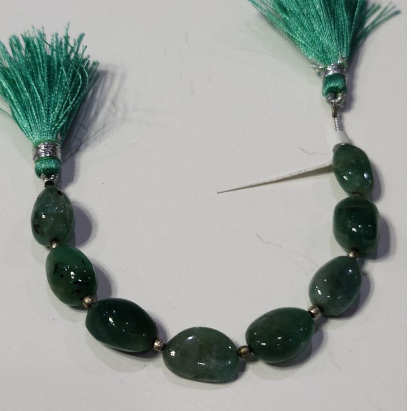 Emerald Smooth Tumble 4 inch Bead Strand 8X10.5-9.5X13.5mm & 40 Cts Natural Semi Precious Gemstone Birthstone Women Jewelry Making Crafts