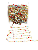 dark multi color gemstone bead chain 24k gold plated over silver, women jewelry making necklaces, earrings, and bracelets bead chain.