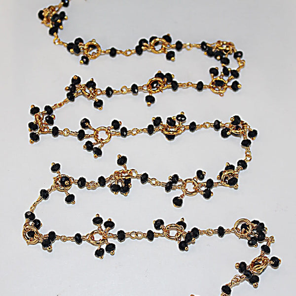 black spinel gemstone bead chain 24k gold plated over silver, women jewelry making necklaces, earrings, and bracelets bead chain.