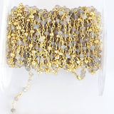 labradorite pyrite semi-precious gemstone beads 24k gold plated over silver rosary chain for a necklace, earrings, anklet, and bracelet making.