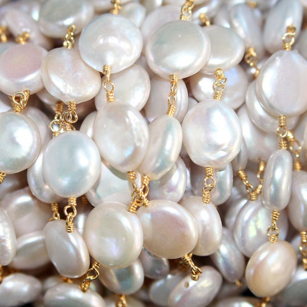 freshwater pearl semi-precious gemstone beads 24k gold plated over silver rosary chain for a necklace, earrings, anklet, and bracelet making.