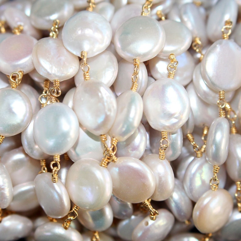freshwater pearl semi-precious gemstone beads 24k gold plated over silver rosary chain for a necklace, earrings, anklet, and bracelet making.