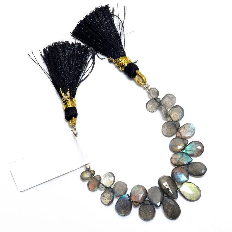 Labradorite Faceted Pear 4 inch Bead Strand 8X12.5-9X19mm & 38 Cts Natural Semi Precious Gemstone Birthstone Women Jewelry Making Crafts DIY