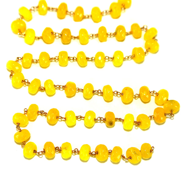 yellow jade semi-precious gemstone beads black oxidized antique rosary chain for a necklace, earrings, anklet, and bracelet making.