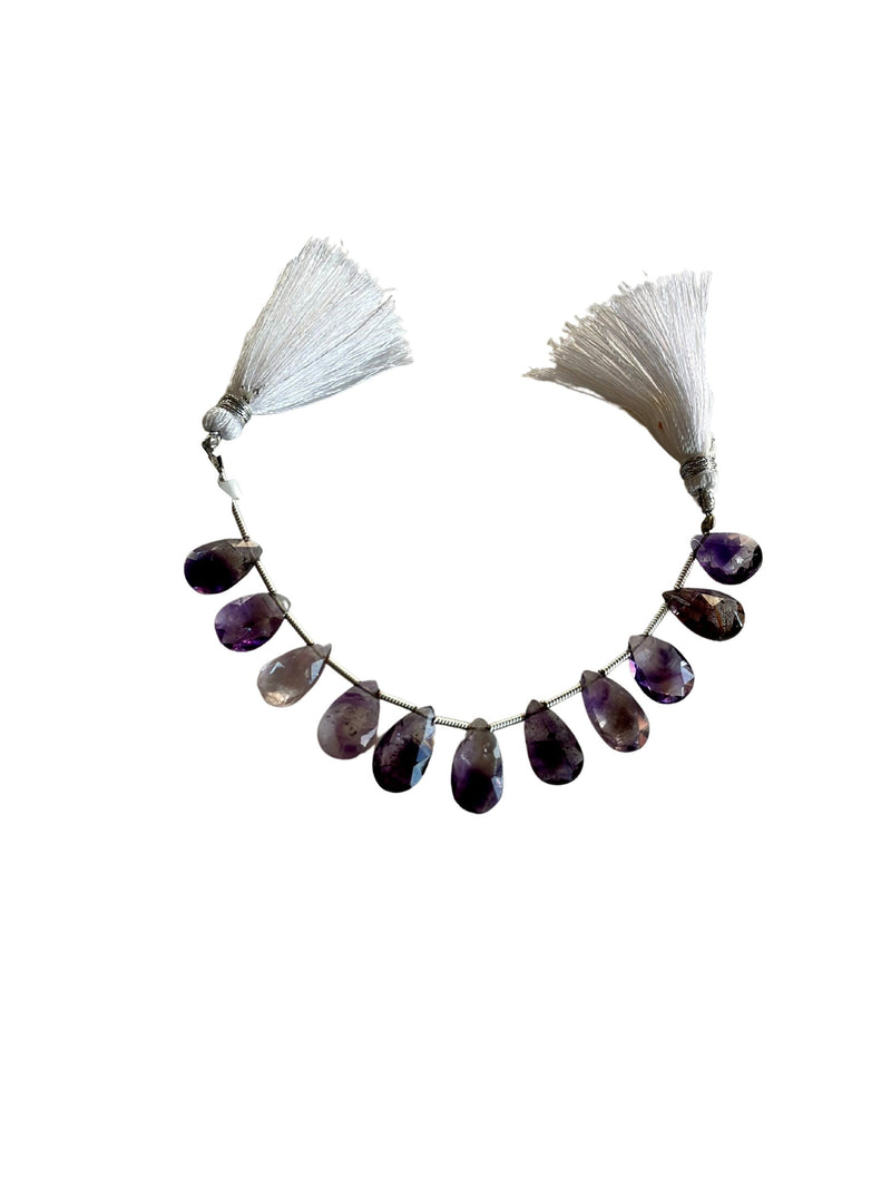 AAA Moss Amethyst Pear Beads | Faceted Gemstone, 4 Inch Strand