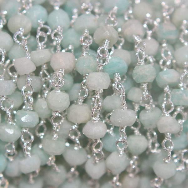 amazonite natural semi-precious gemstone beads silver rosary chain for a necklace, earrings, anklet, and bracelet making.