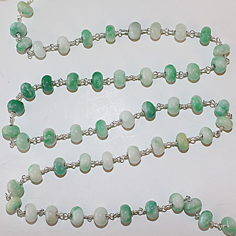 green aventurine natural semi-precious gemstone beads silver rosary chain for a necklace, earrings, anklet, and bracelet making.