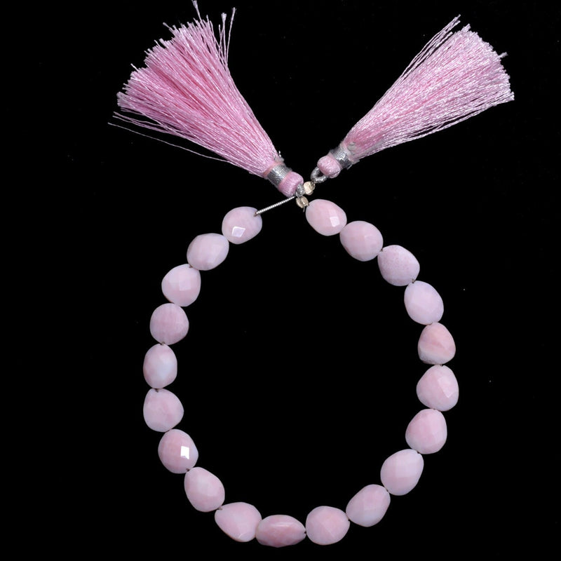 Pink Opal Faceted Flat Tumble 4 inch Bead Strand 9X10-8.5X11.5mm & 20 Cts Natural Semi Precious Gemstone Birthstone Women Jewelry Making DIY