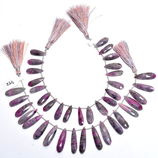 Pink Ruby Zoisite Faceted Pear 4 inch Bead Strand 9X26-8.5X31mm & 68 Cts Natural Semi Precious Gemstone Birthstone Women Jewelry Making DIY