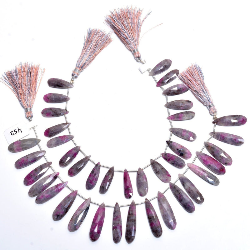 Pink Ruby Zoisite Faceted Pear 4 inch Bead Strand 9X26-8.5X31mm & 68 Cts Natural Semi Precious Gemstone Birthstone Women Jewelry Making DIY