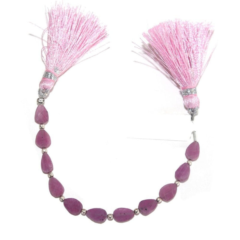 Pink Sapphire Smooth Flat Pear 4 inch Bead Strand 5X7-5X8mm & 24 Cts Natural Semi Precious Gemstone Birthstone Women Jewelry Making Crafts