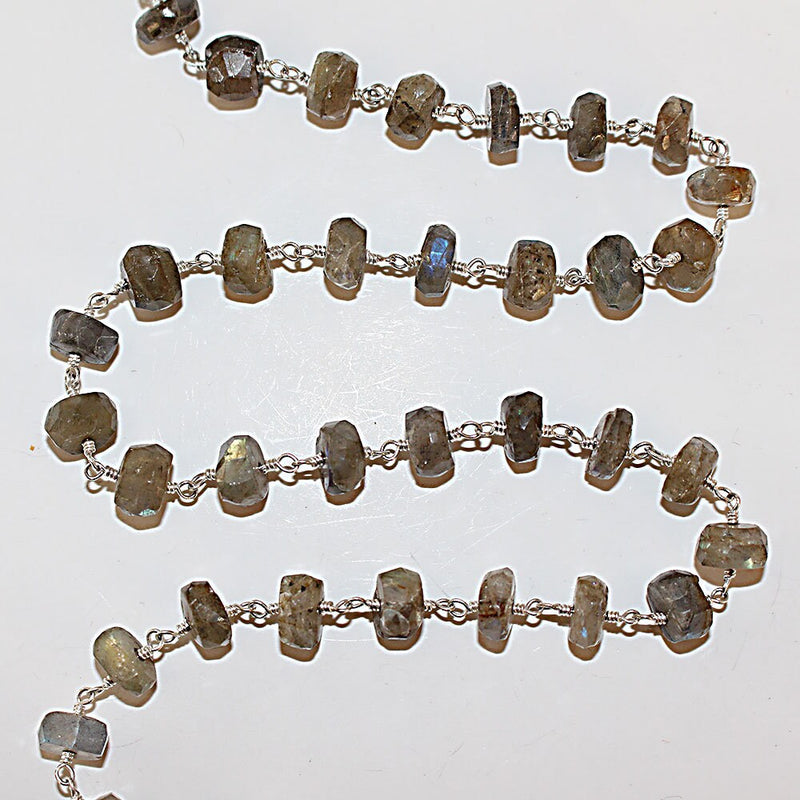labradorite natural semi-precious gemstone beads silver rosary chain for a necklace, earrings, anklet, and bracelet making.