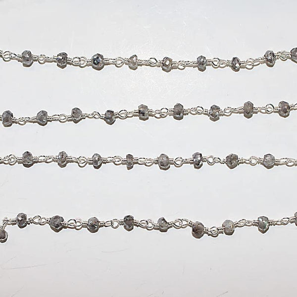 labradorite mystic natural semi-precious gemstone beads silver rosary chain for a necklace, earrings, anklet, and bracelet making.