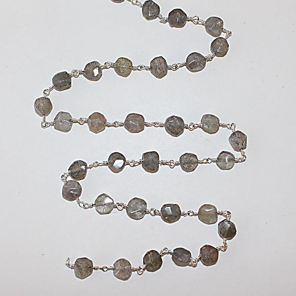 labradorite round natural semi-precious gemstone beads silver rosary chain for a necklace, earrings, anklet, and bracelet making.
