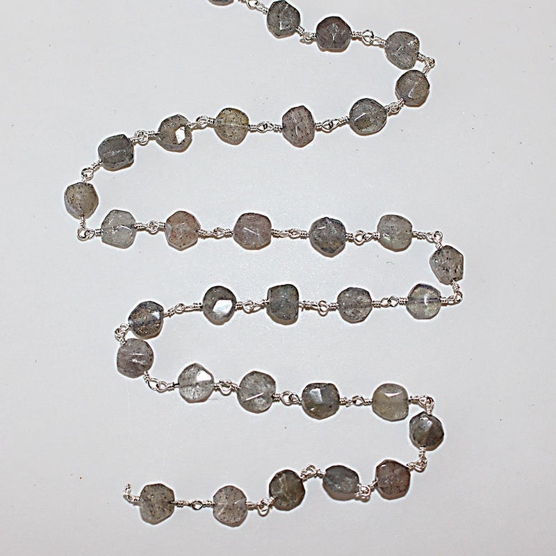 labradorite round natural semi-precious gemstone beads silver rosary chain for a necklace, earrings, anklet, and bracelet making.
