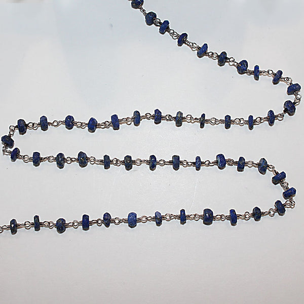lapis lazuli natural semi-precious gemstone beads silver rosary chain for a necklace, earrings, anklet, and bracelet making.