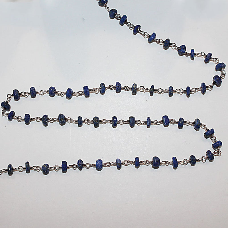lapis lazuli natural semi-precious gemstone beads silver rosary chain for a necklace, earrings, anklet, and bracelet making.