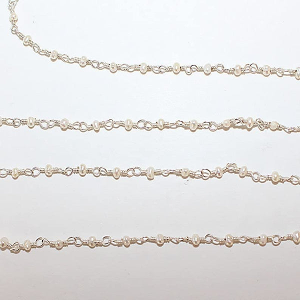 freshwater pearl natural semi-precious gemstone beads silver rosary chain for a necklace, earrings, anklet, and bracelet making.